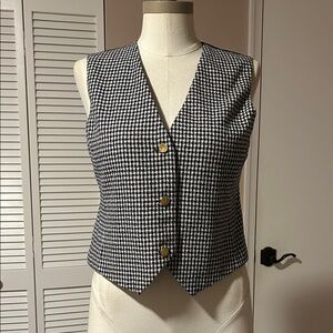 Vintage Joan Leslie Wool Elegant navy and White gingham vest size small